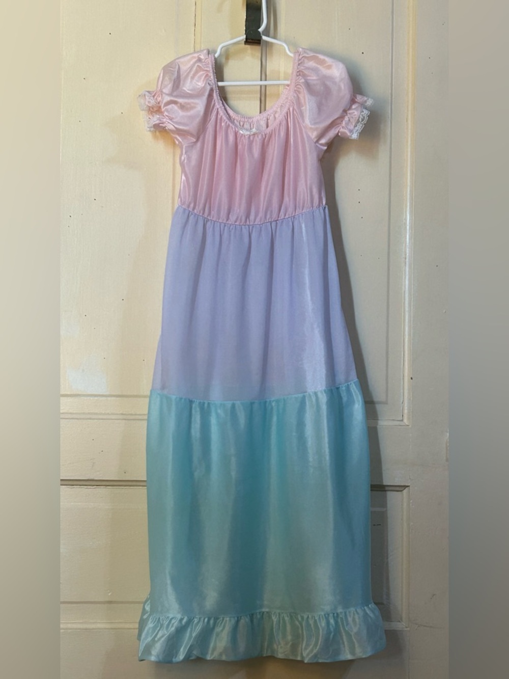 Vintage 1970s Wundies Tiered Rainbow Nightgown | Girls Pastel Pink Lavender Blue